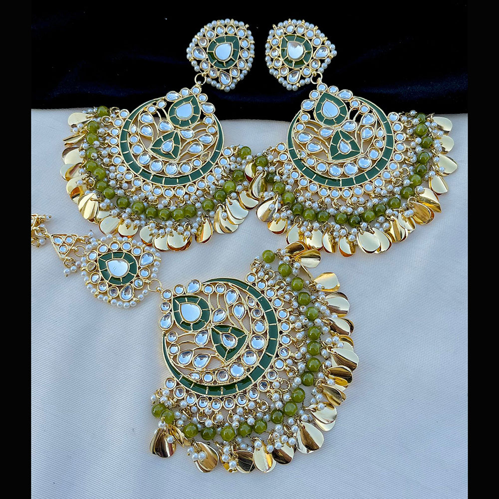 Vaamika Kundan & Meenakari Dangler Earrings With Maang Tikka