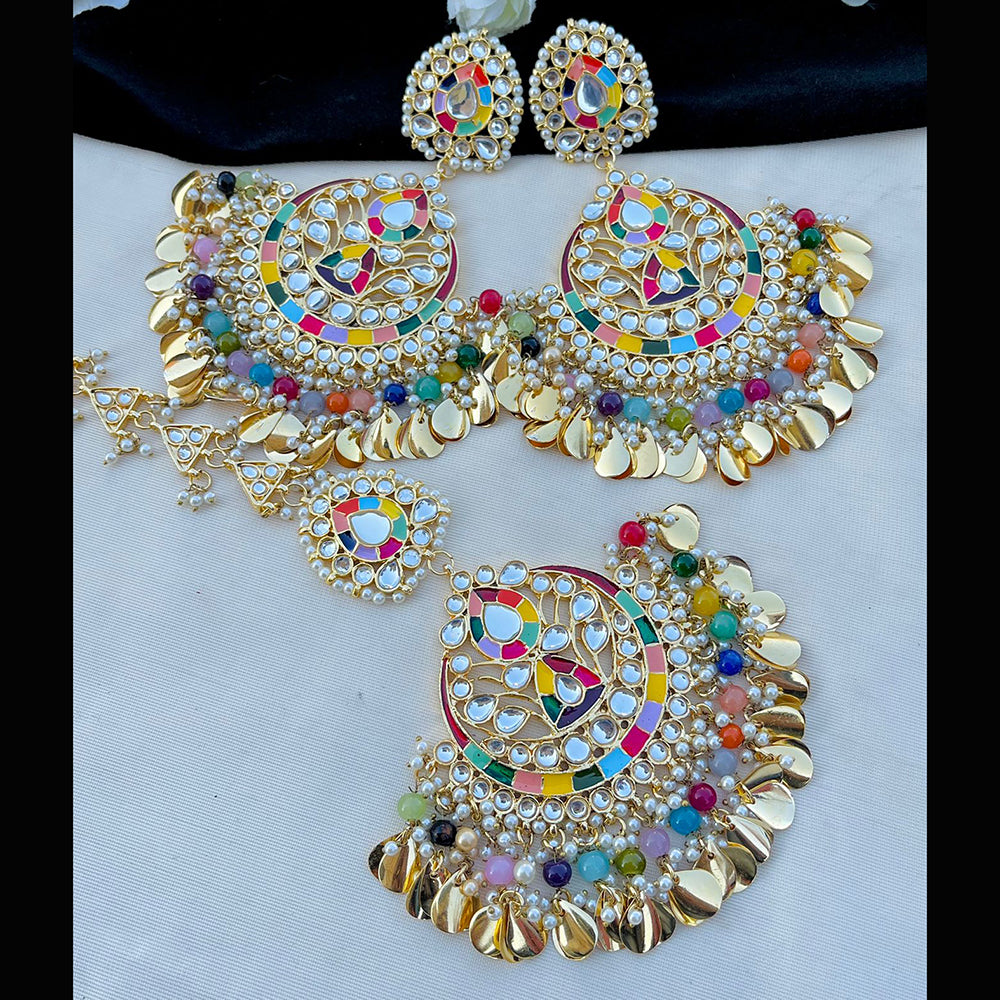 Vaamika Kundan & Meenakari Dangler Earrings With Maang Tikka