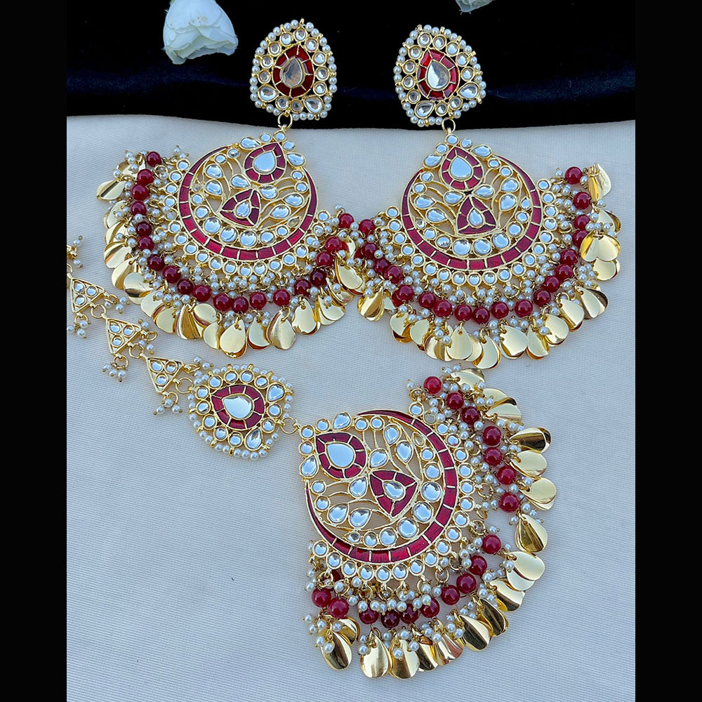 Vaamika Kundan & Meenakari Dangler Earrings With Maang Tikka
