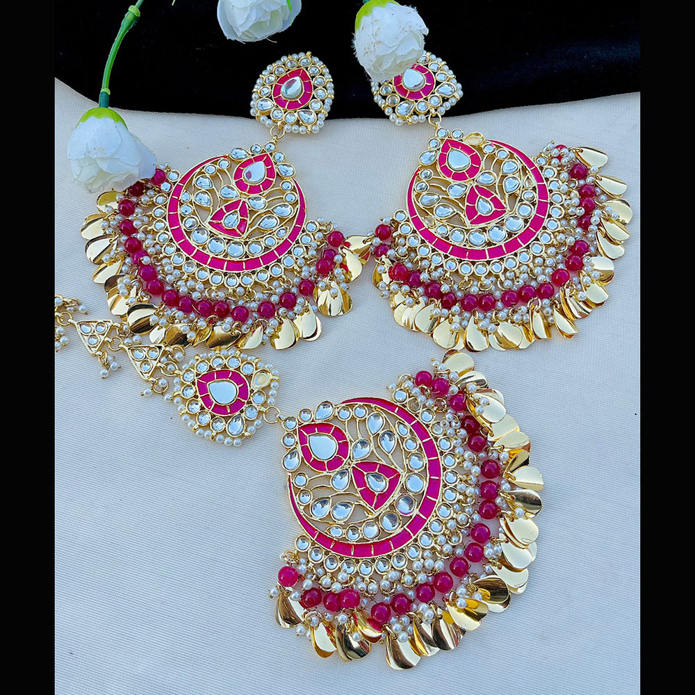 Vaamika Kundan & Meenakari Dangler Earrings With Maang Tikka
