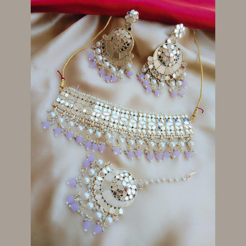 Vaamika Gold Plated Beads Mirror Necklace Set