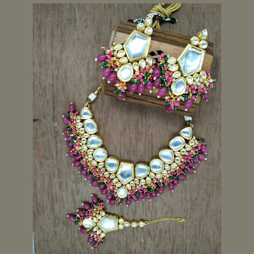 Vaamika Gold Plated Kundan Stone & Beads Choker Necklace Set