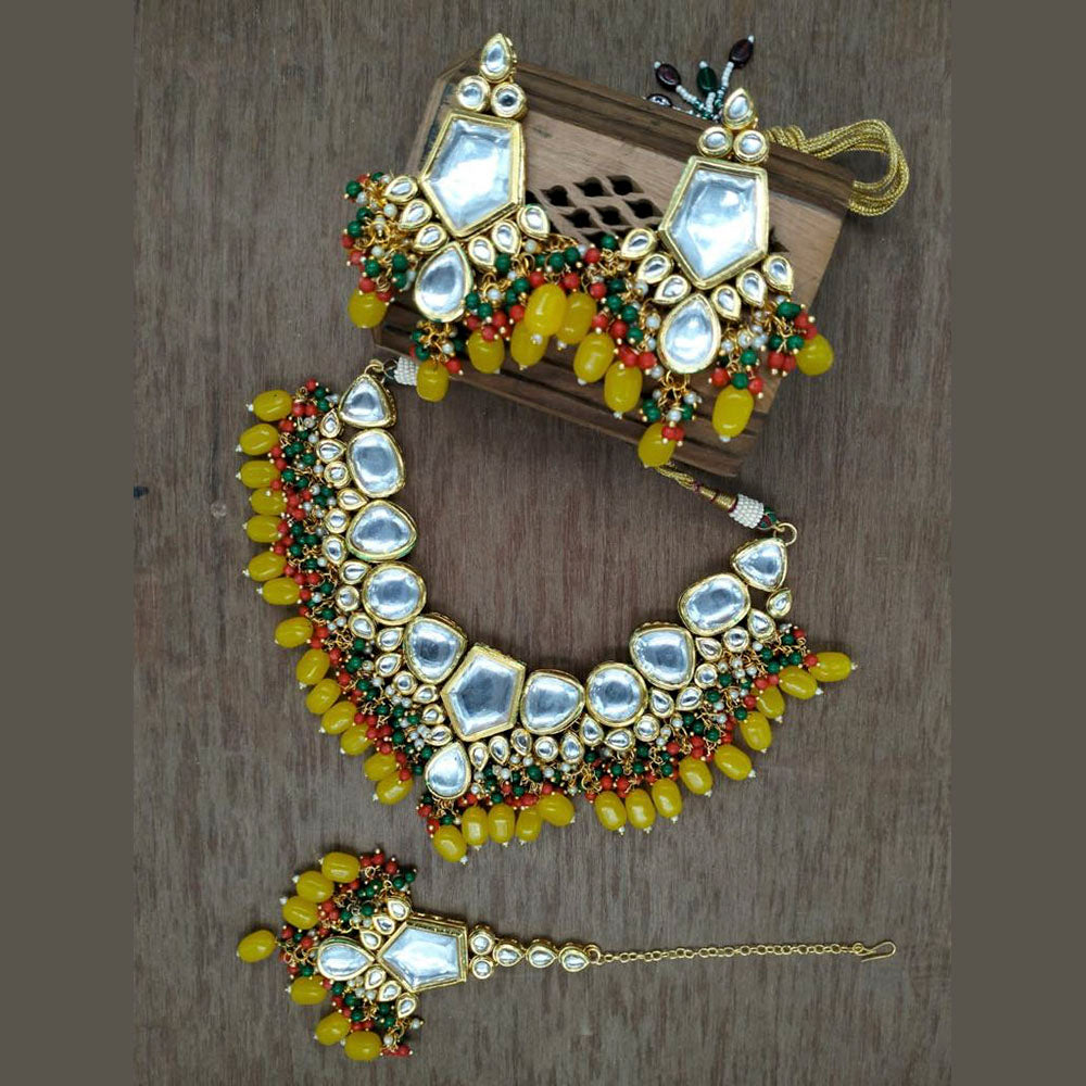 Vaamika Gold Plated Kundan Stone & Beads Choker Necklace Set