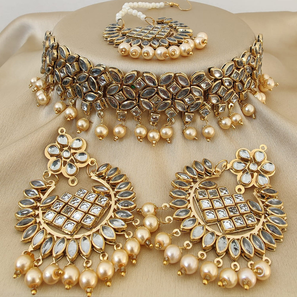 Vaamika Gold Plated Beads Kundan Necklace Set