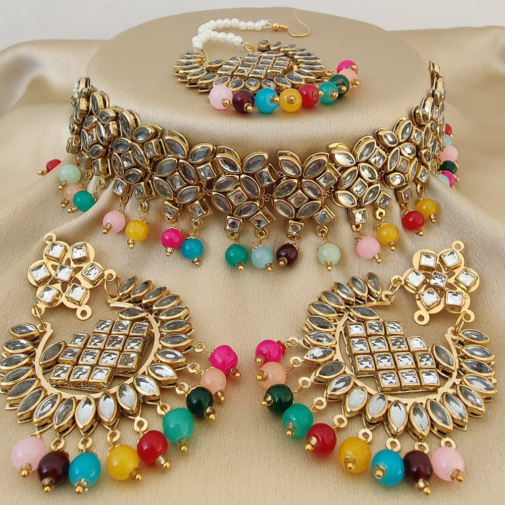 Vaamika Gold Plated Beads Kundan Necklace Set