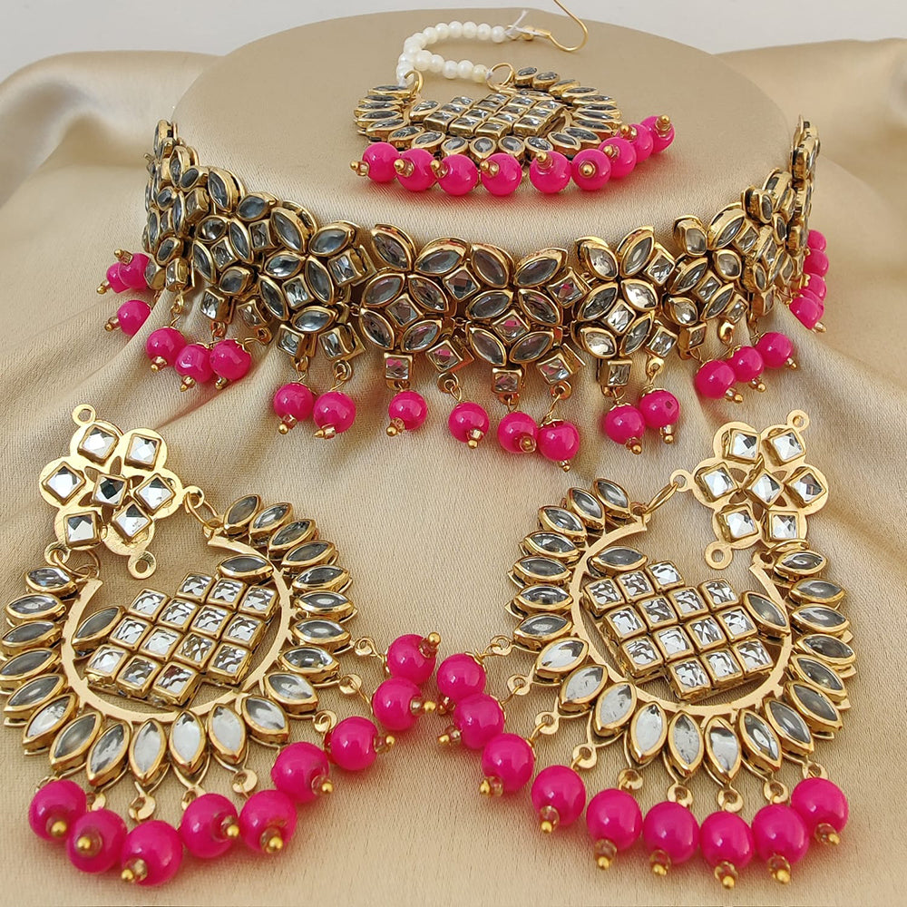 Vaamika Gold Plated Beads Kundan Necklace Set