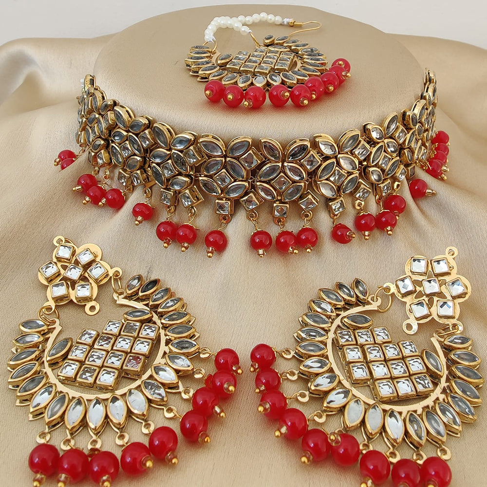Vaamika Gold Plated Beads Kundan Necklace Set