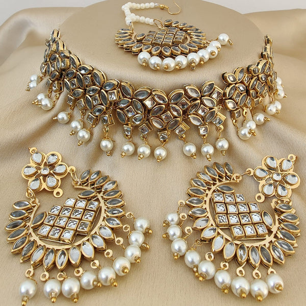 Vaamika Gold Plated Beads Kundan Necklace Set