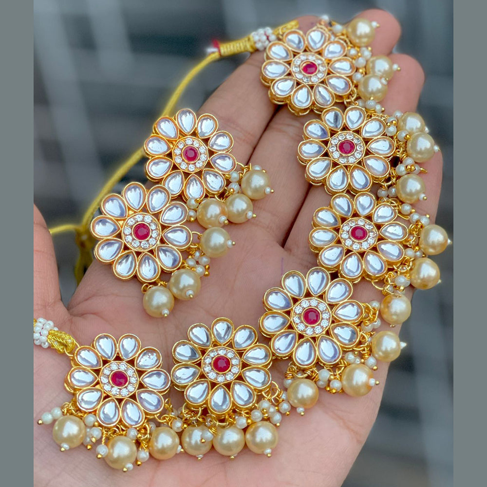 Vaamika Gold Plated Beads Kundan Necklace Set