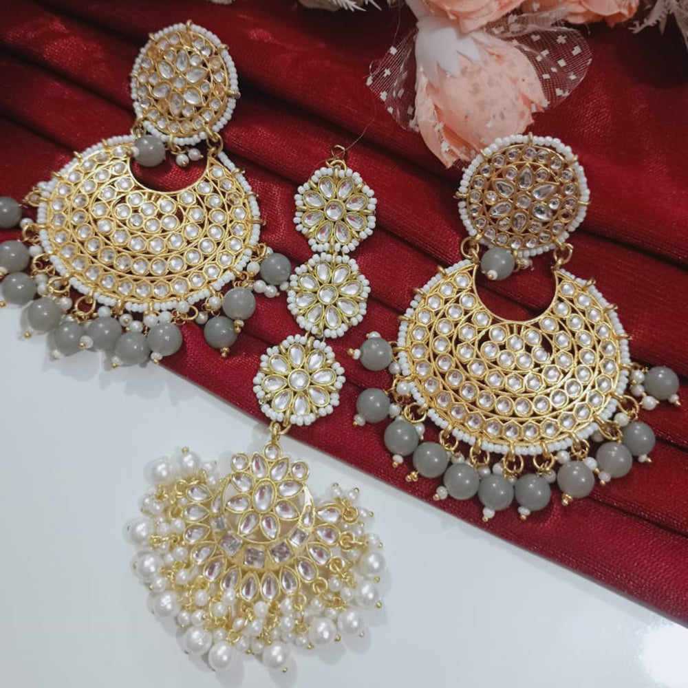 Vaamika Kundan & Beads  Dangler Earrings With Maang Tikka