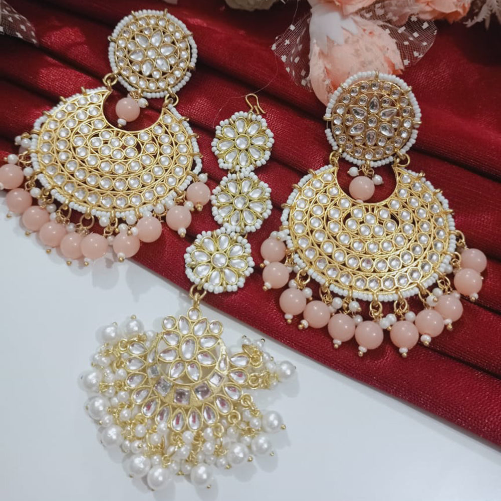Vaamika Kundan & Beads  Dangler Earrings With Maang Tikka