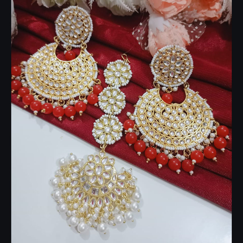 Vaamika Kundan & Beads  Dangler Earrings With Maang Tikka