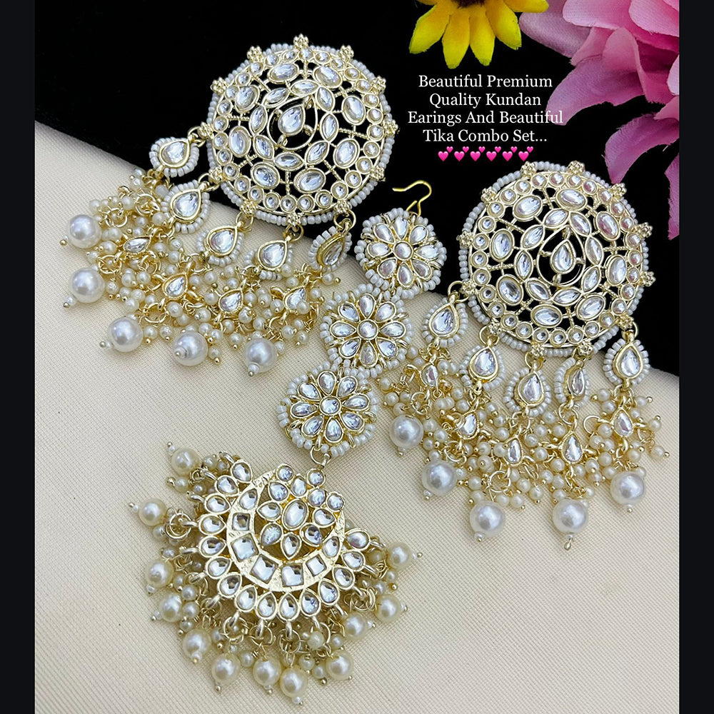 Vaamika Kundan Stone  Dangler Earrings With Maang Tikka