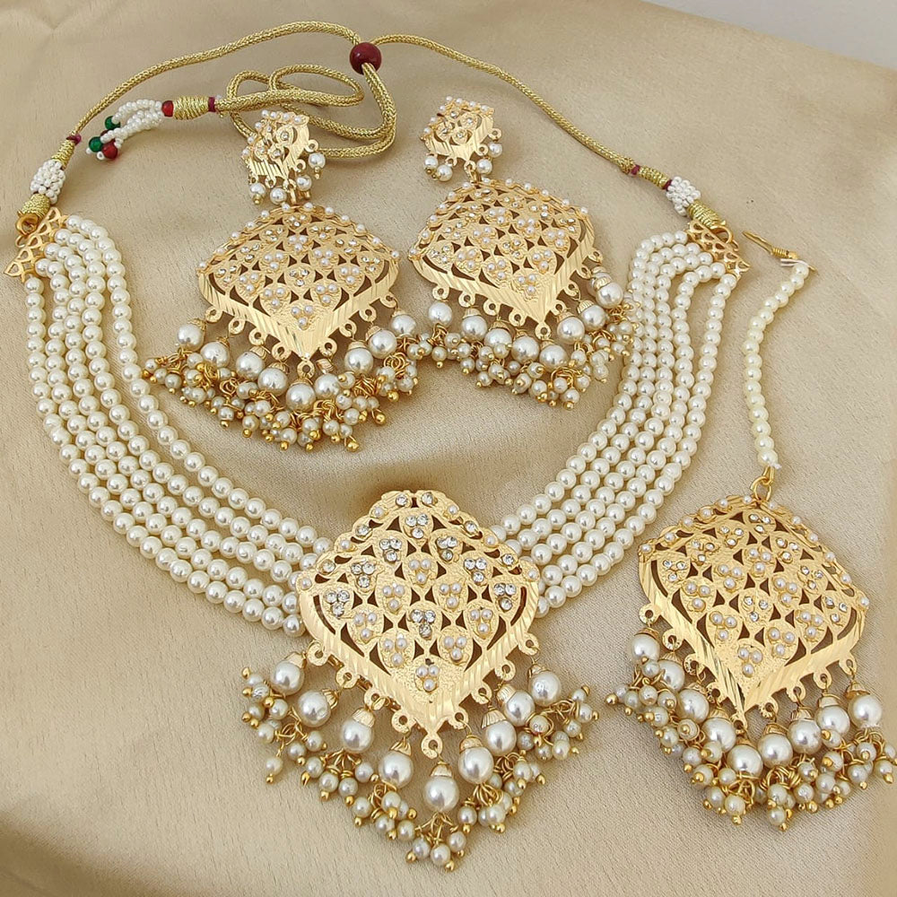 Vaamika Gold Plated Peral Choker Necklace Set - 10601380