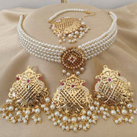 Vaamika Gold Plated Pearl Choker Necklace Set - 10601385