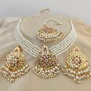 Vaamika Gold Plated Pearl Choker Necklace Set - 10601387