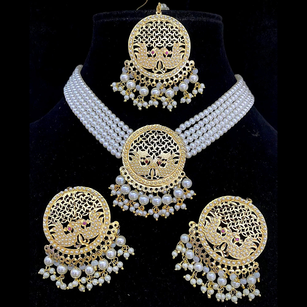 Vaamika Gold Plated Peral Choker Necklace Set - 10601389