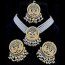 Vaamika Gold Plated Pearl Choker Necklace Set - 10601389