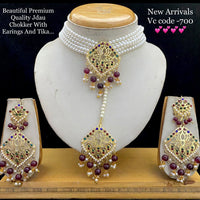 Vaamika Gold Plated Pearl Choker Necklace Set - 10601395