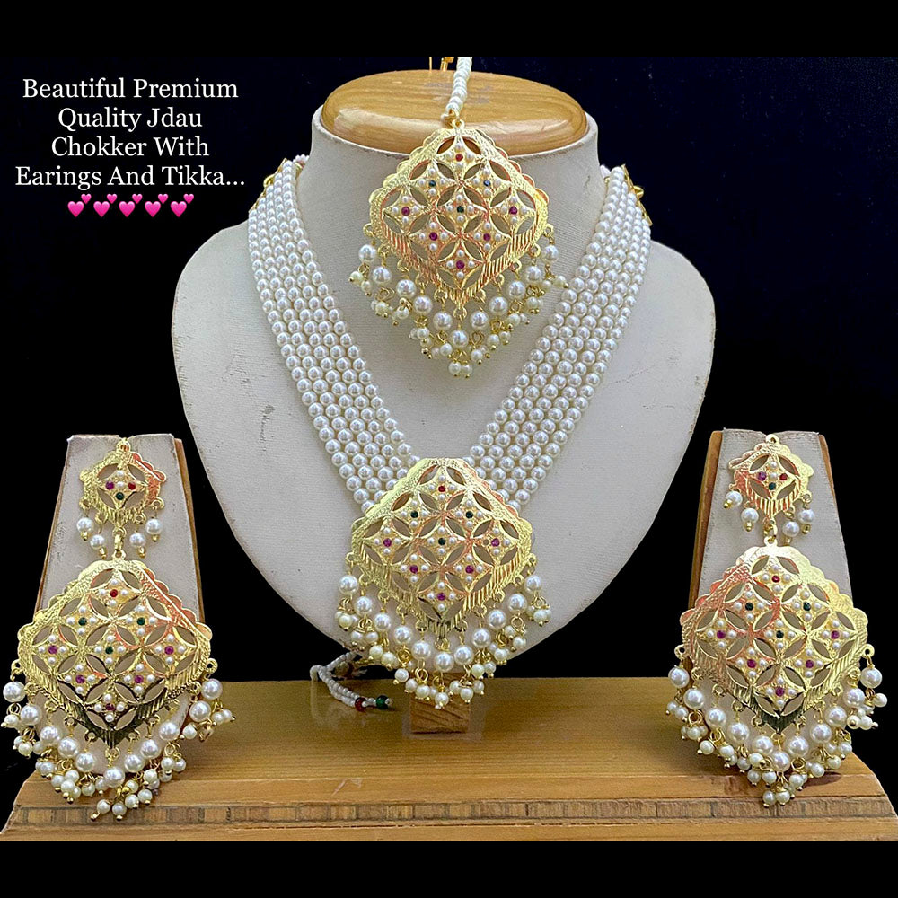 Vaamika Gold Plated Peral Choker Necklace Set - 10601396