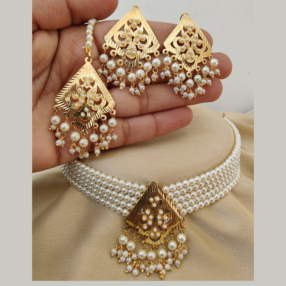 Vaamika Gold Plated Peral Choker Necklace Set - 10601397