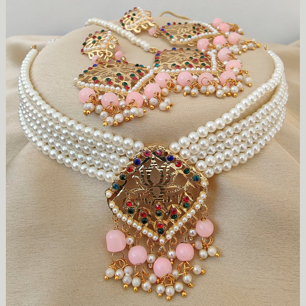 Vaamika Gold Plated Pearl Choker Necklace Set - 10601400