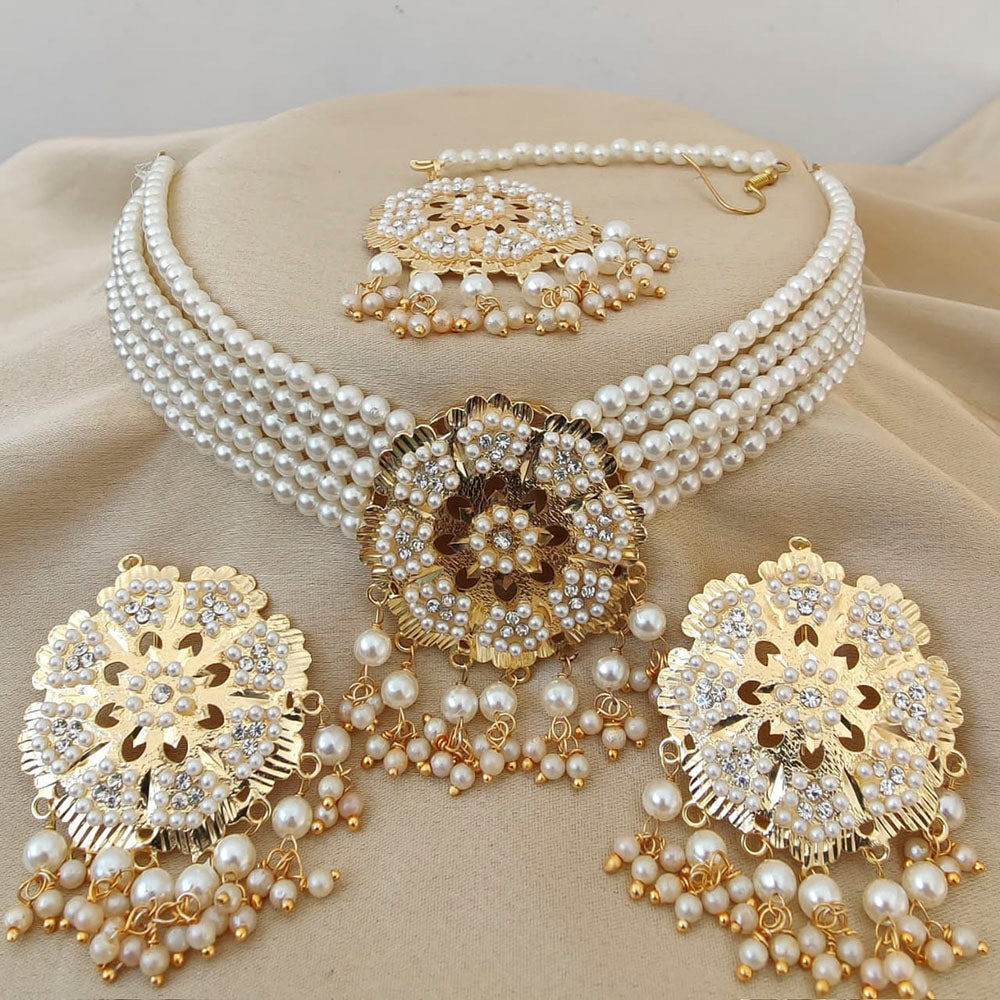 Vaamika Gold Plated Peral Choker Necklace Set - 10601401