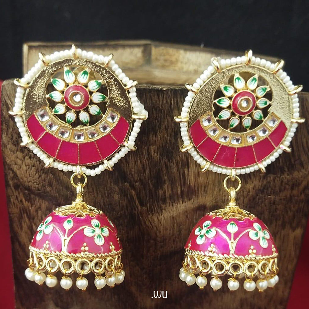 Shagna Gold Plated Meenakari & Kundan Jhumki Earrings