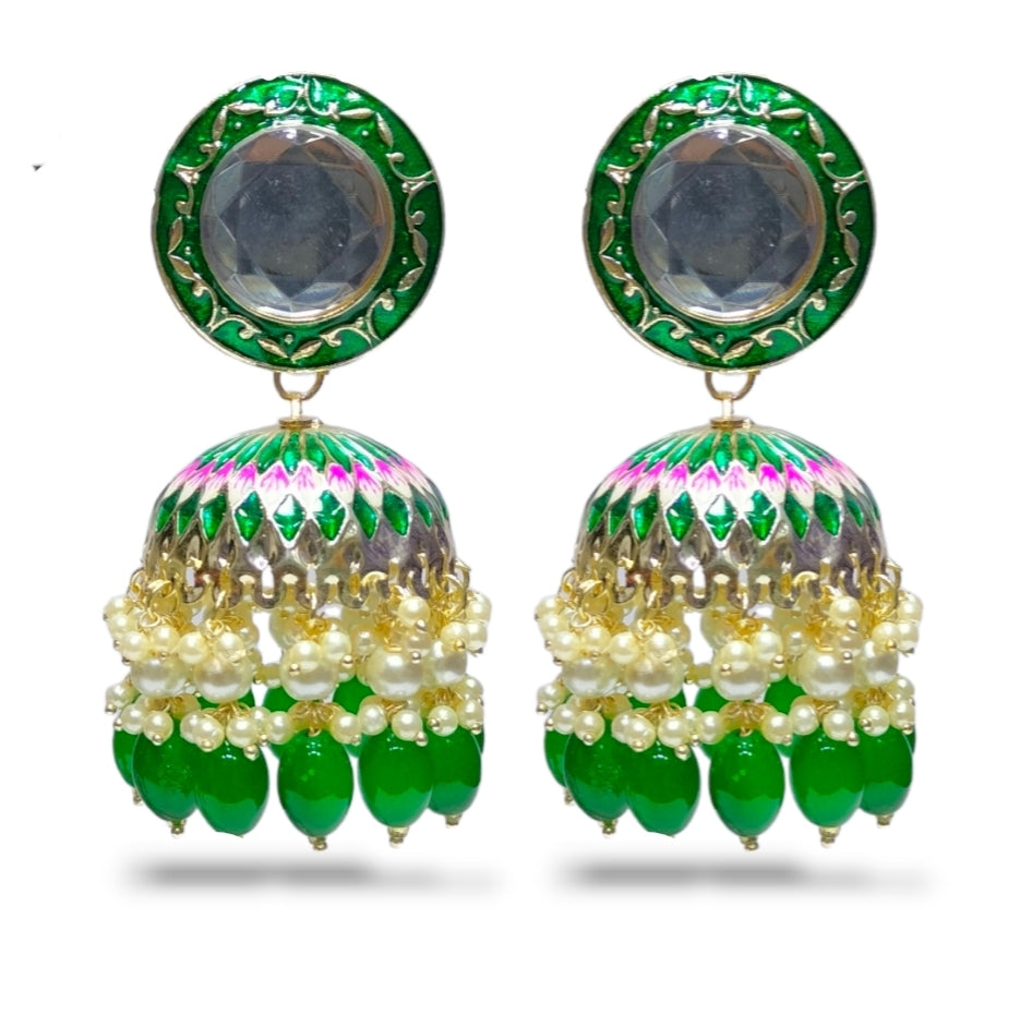 Blythediva Gold Plated Meenakari Jhumkis Earrings