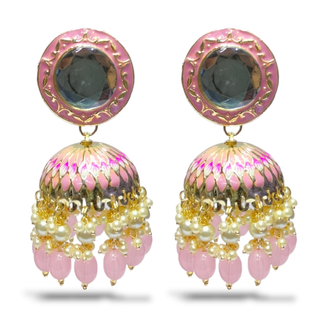 Blythediva Gold Plated Meenakari Jhumkis Earrings