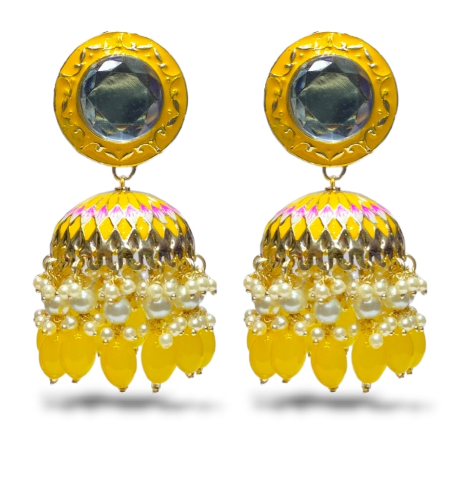 Blythediva Gold Plated Meenakari Jhumkis Earrings