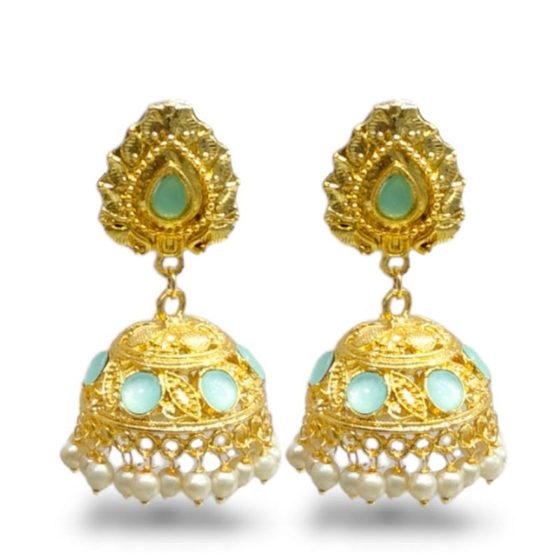 Blythediva Gold Plated Kundan Stone Jhumkis Earrings