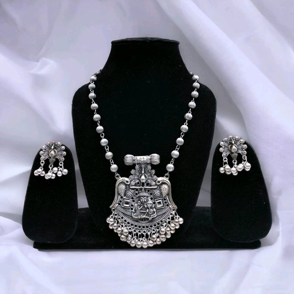 Blythediva Oxidised Plated Long Necklace Set