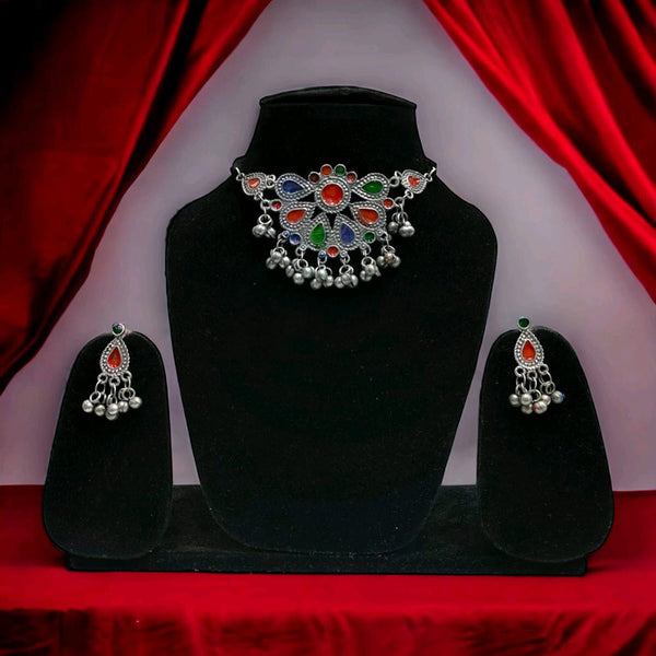Blythediva Oxidised Plated Choker Necklace Set