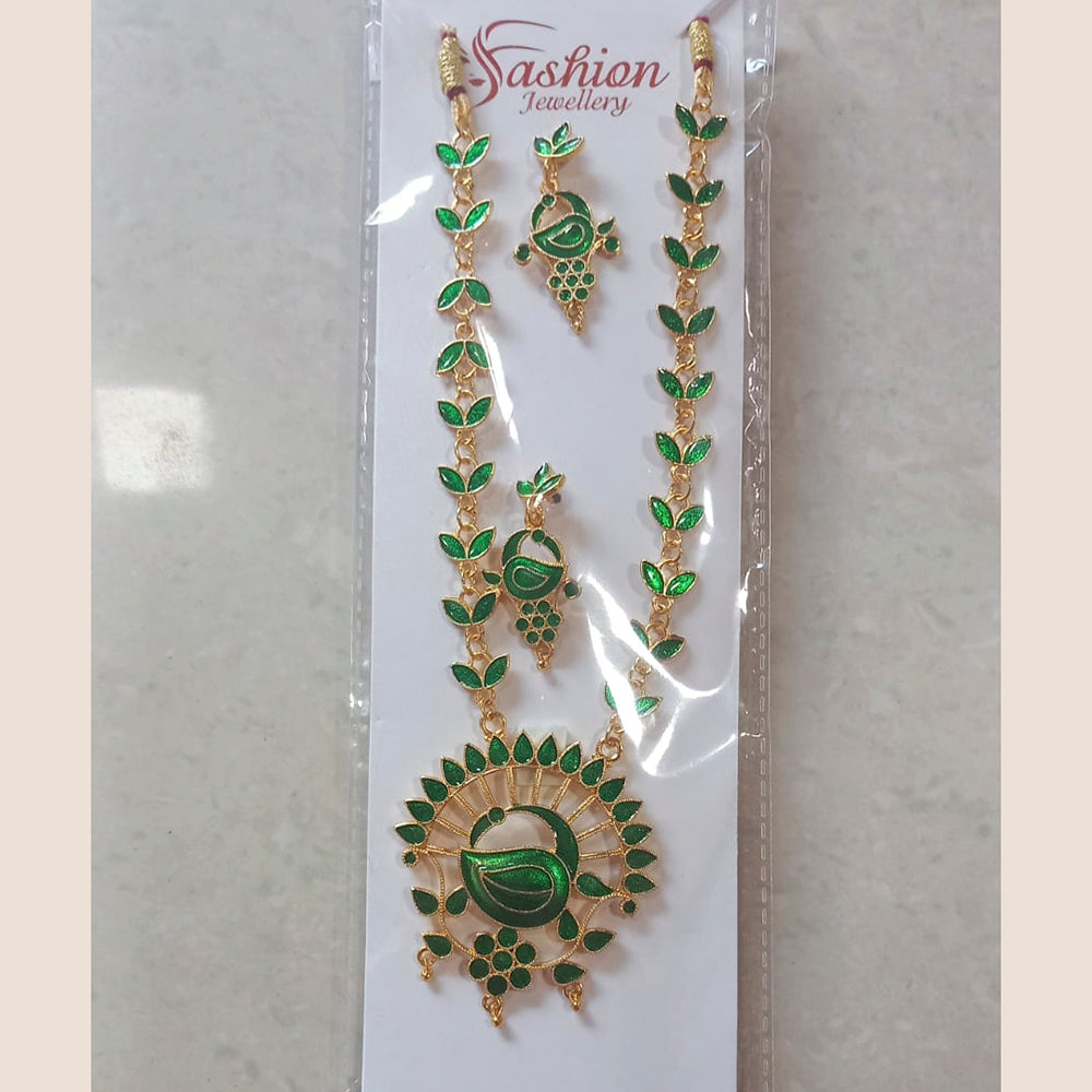 H K Fashion Gold Plated Meenakari Long Haram Necklace Set