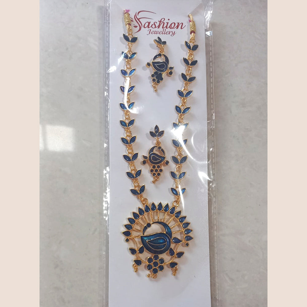 H K Fashion Gold Plated Meenakari Long Haram Necklace Set