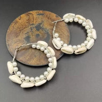 H K Fashion Silver Plated Pearl & Shell Hoop Earrings
