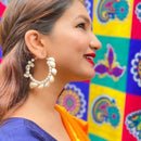 H K Fashion Silver Plated Pearl & Shell Hoop Earrings