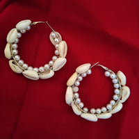 H K Fashion Silver Plated Pearl & Shell Hoop Earrings