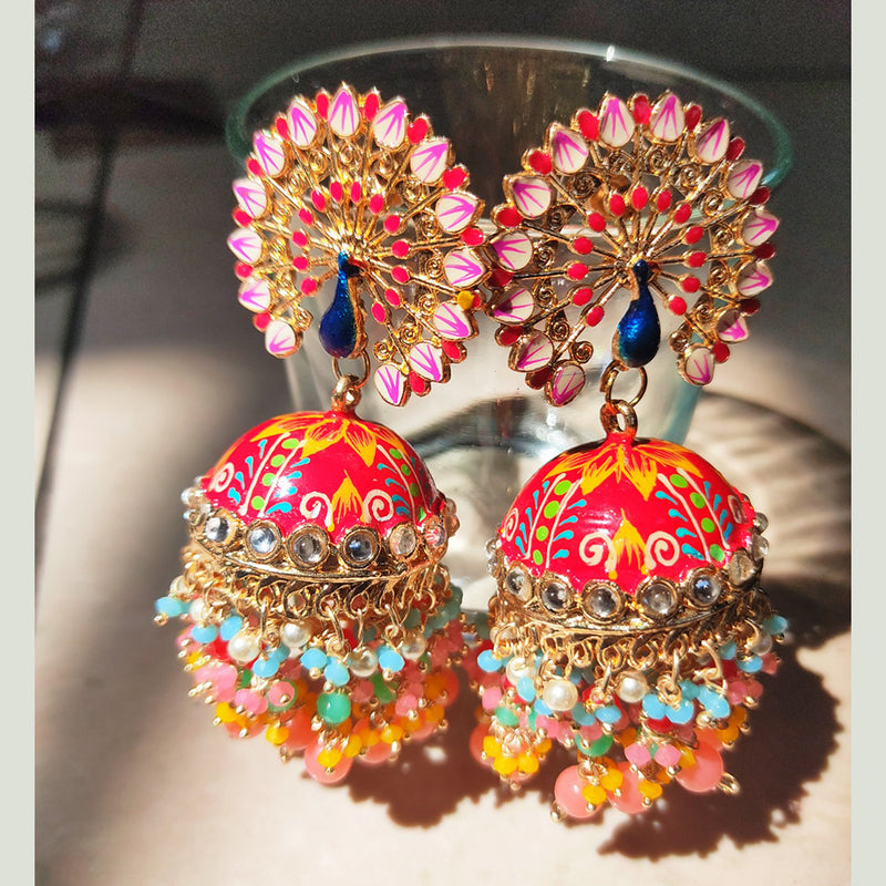 H K Fashion Gold Plated Meenakari Jhumki Earrings