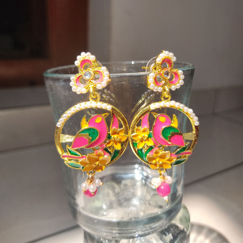 H K Fashion Gold Plated Meenakari Dangler Earrings