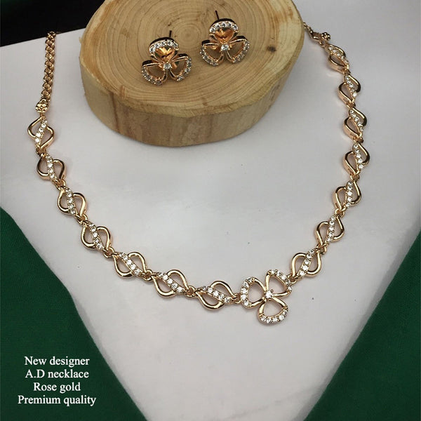 H K Fashion Rose Gold Plated AD Stone Necklace Set