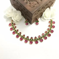 H K Fashion Gold Plated Pota Stone Necklace Set