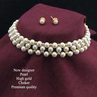 H K Fashion Gold Plated Pearl Choker Necklace Set