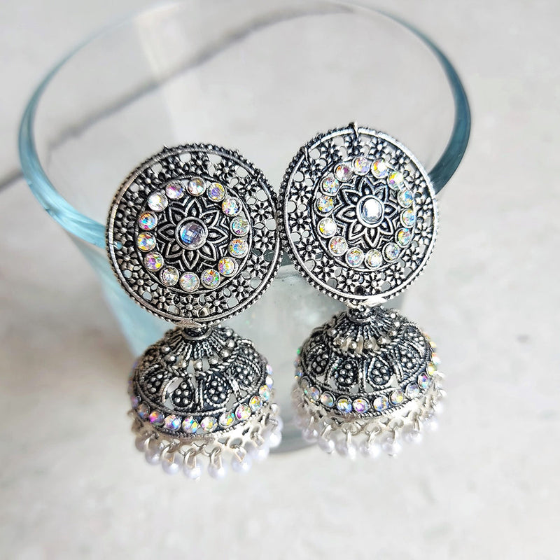 H K Fashion Silver Plated Austrian Stone Jhumki Earrings