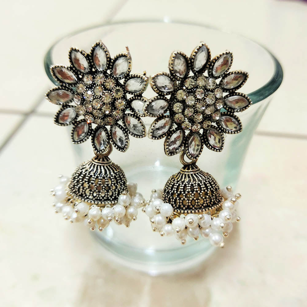 H K Fashion Gold Plated Crystal Stone Jhumki Earrings