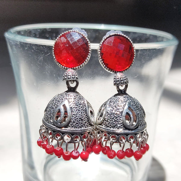 H K Fashion Oxidised Plated Crystal Stone Jhumki Earrings