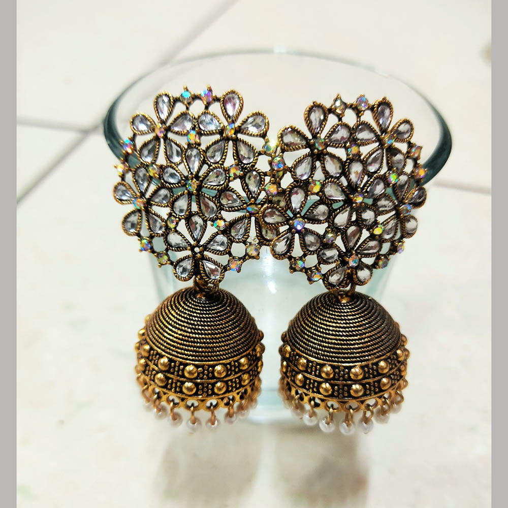 H K Fashion Gold Plated Crystal Stone  Jhumki Earrings