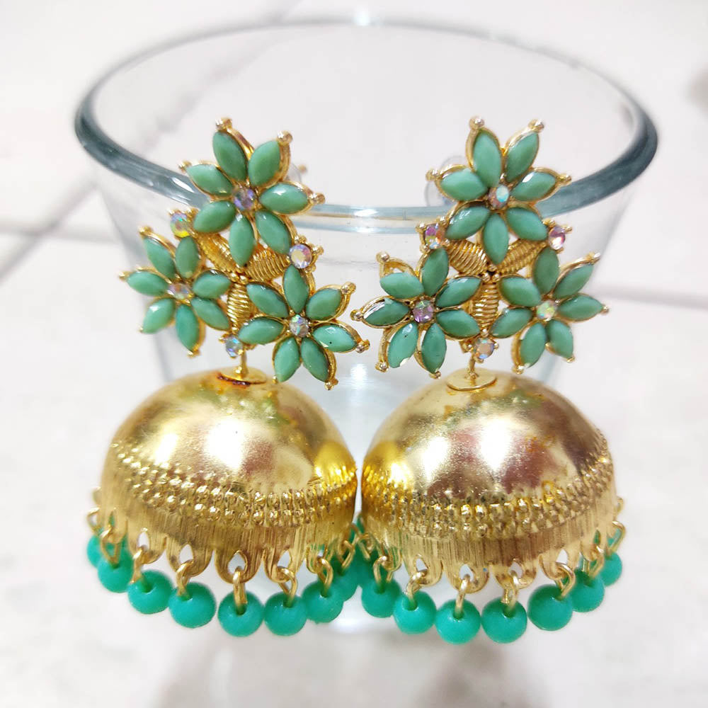 H K Fashion Gold Plated Crystal Stone Jhumki Earrings