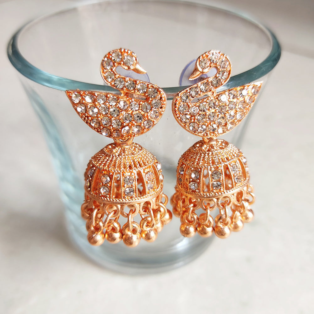 H K Fashion Rose Gold Plated Swarovski Diamond Jhumki Earrings